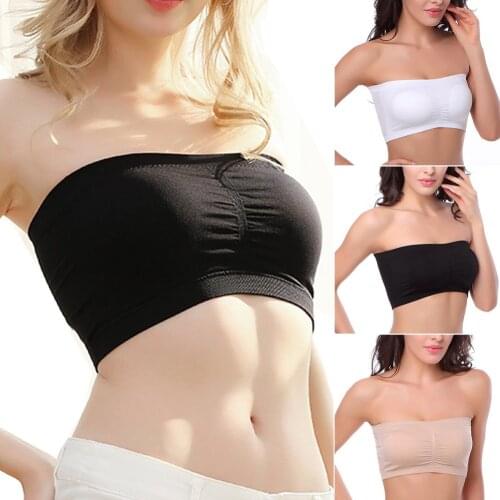 Strapless Bra Bandeau Tube Underwear Removable Padded Tops Stretchy Seamless Bandeau Bra Boob Crop Tops Plus Size