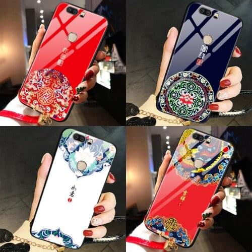 For huawei honor V8 case Luxury Tempered Glass Chinese style Silicone protector phone cases for huawei honor V8 VIEW 8 Cover TPU