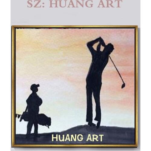 Black And white Pairs play Golf High Quality Hand-painted Man Playing Golf Oil Painting For Wall Decoration Modern Abstract Pai