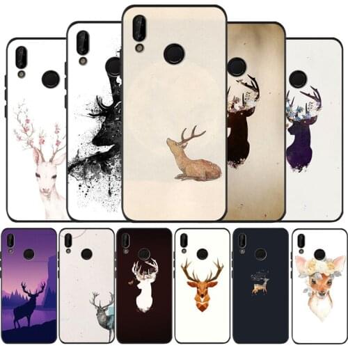 Deer Head black Silicone soft Phone Case for huawei P40 P30 P20 P10 Pro P9 Lite Psmart 2019 Y6 Y9 cover