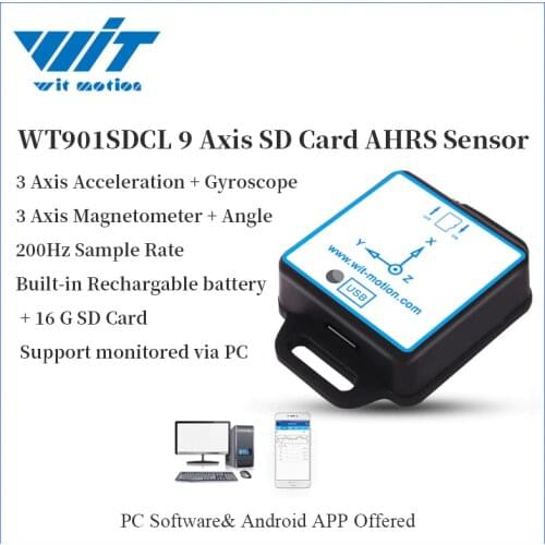 WitMotion 9 Axis 16G Card Storage Sensor WT901SDCL Digital Tilt Angle + Gyro + Acceleration + Magnetometer 200HZ Output on PC/SD