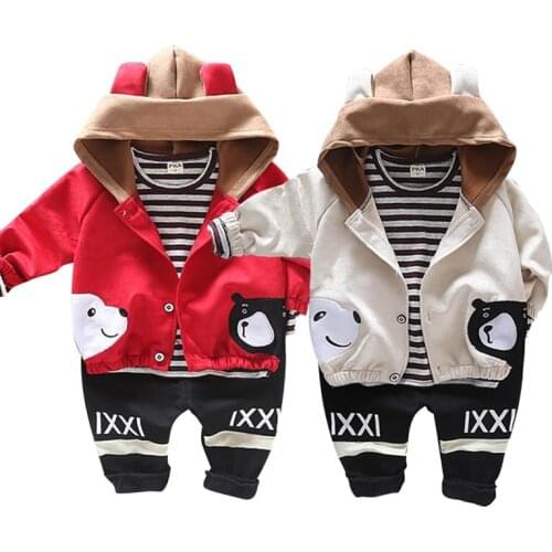 Children Fashion Jacket + Striped Pullover + Trendy Pants Suit 3PCS Clothing 2021 New Set Toddler Boys Casual Cotton Clothin