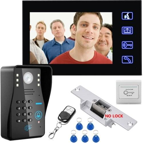 7" RFID Password Video Door Phone Intercom Doorbell With IR Camera 1000 TV Line With NO-Electric Strike Door Lock