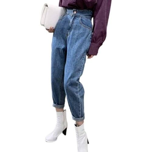 High Waist Jeans Woman Fashion Loose Denim Jeans Female Trousers Autumn 2021 Harem Pants Streetwear Cotton White Pantalon 10822