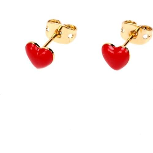 EYIKA Multicolor Dripping Oil Enamel Cute Mini Heart Stud Earrings for Women Girl Metal Small Piercing Cartilage Earring Jewelry