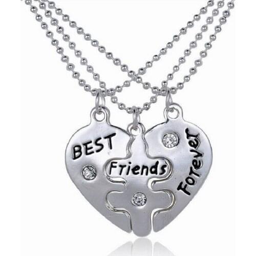 Hot Sale Fashion New Style Broken Heart 3 Pcs/Set Pendant Best Friend Forever Pendant Necklace Couples Clavicle Chain Jewelry