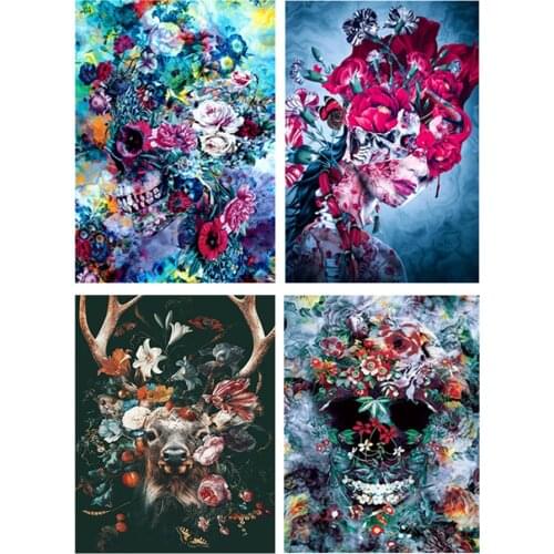 Skull Pattern Flowers Hand Painted DIY Diamond Painting 5d Full Diamond Embroidery Cross-stitch Handmade Mosaic Rhinestones