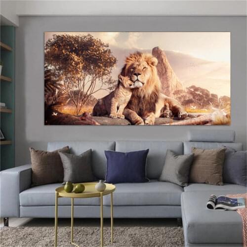 Mom and Baby Lions Canvas Paintings Wall Poster And Print Animal Posters and prints Art Pictures For living room Home Wall Decor