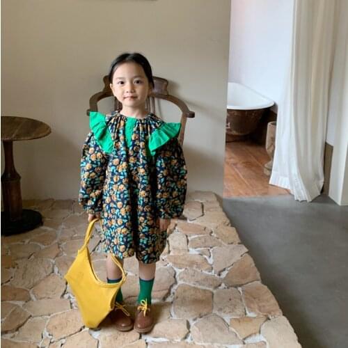 2021 Korea style girls printed dress fashion cotton autumn full sleeve girls dresses 2-7 years YU942