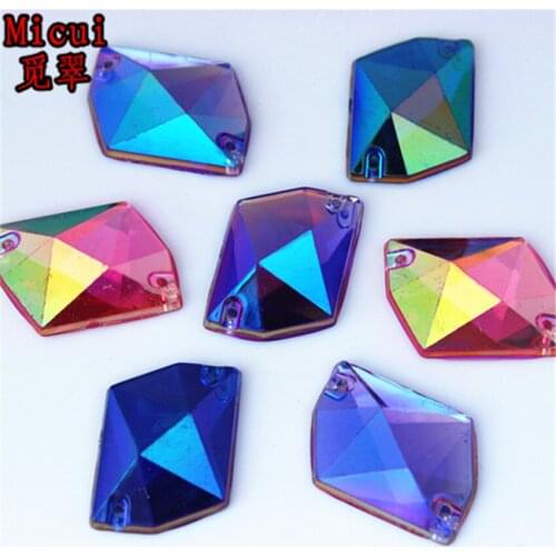 Micui 50PCS 16*21mm irregular AB Color Acrylic Rhinestones Flatback Crystals Stones Sew On For Sewing Clothing Accessories ZZ380