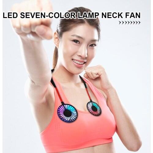 Mini Portable Hanging Neck Fan USB Rechargeable Double Fans Air Cooler Conditioner Colorful Aroma Electric Desk Fan For Room