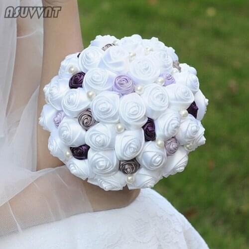 Fashion Wedding Bouquet Artificial Flowers Purple Bouquet Pearl Flowers Bridesmaid Bouquet Wedding Brooch Bouquet For Party