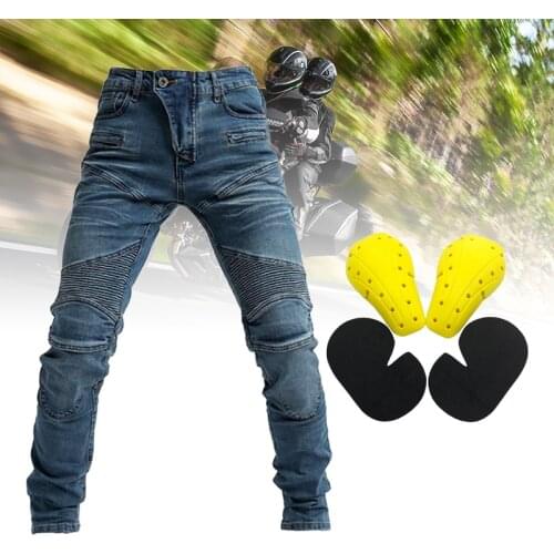 Mens Racing Motorcycle Pants Fly Racing Resistance Jeans Dual Sport Blue