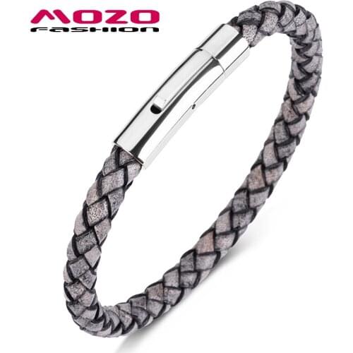 Male Bangle Retro Leather Stainless Steel Snap Button Bracelets Casual Women Hot Jewelry New Fashion