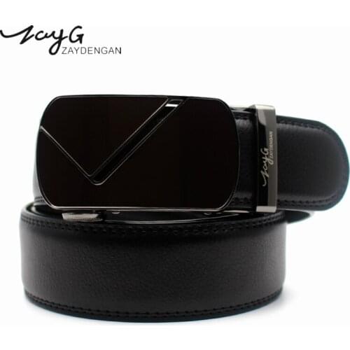 ZAYG Fashion Men Automatic Buckle Belt Leather Luxury Business Men Alloy Buckle Belts for Men High quality black brown Belt