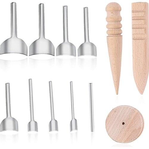 MIUSIE 9 PCS Half-Round Cutter Punch Kit With Wood Slicker Burnishes Leather Hole Punch For Crafting Strap Belt, Wallet And Bag