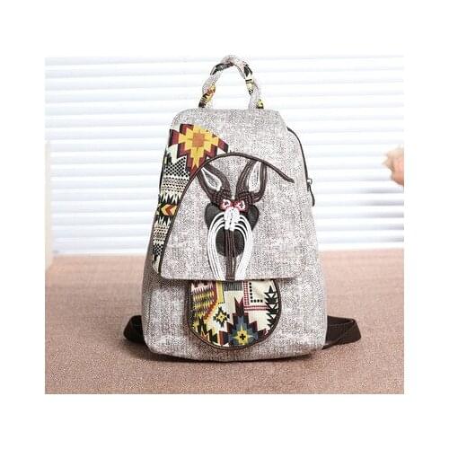 Fashion national animal string appliques shopping backpacks!Nice bohemian prints women hasp backrack Versatile canvas backruck