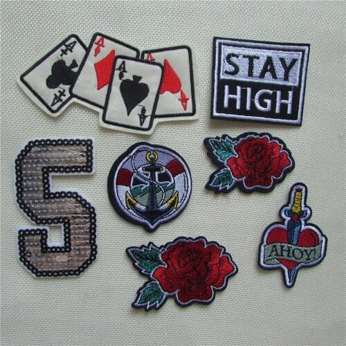 Fashion different brand new cartoon patter hot melt adhesive applique embroidery patches stripes DIY clothing accessory Supplies