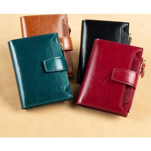 RanHuang New 2021 Womens Genuine Leather Wallets High Quality Cow Leather Purses Girls Short Wallets Female Cards Holders B055