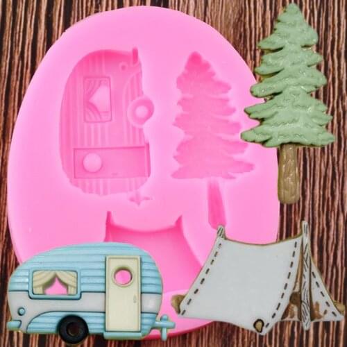 Camping Tent Silicone Molds Fondant Cake Decorating Tools Tree Car Cupcake Candy Polymer Clay Chocolate Gumpaste Moulds
