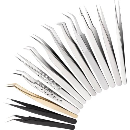 Eyelash Tweezers Hand Calibrated Straight&Curved Tips Stainless Steel Lash Tweezers for Eyelash Extensions Tweezers Makeup Tool