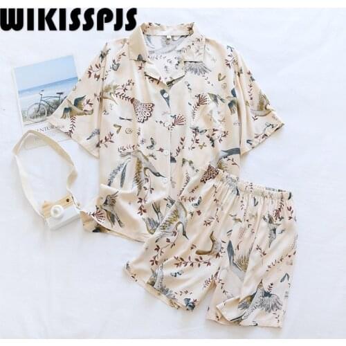 WIKISSPJS Summer Womens Short Sleeve Shorts PAJAMAS Thin Home Wear Two Piece Set Summer Lounge Wear Pajamas for Teen Girls