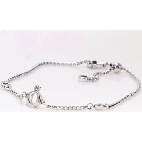 Bewill S925 Sterling Silver Crown Shining Crown O Adjustable Bracelet For Girlfriend Surprise Gift