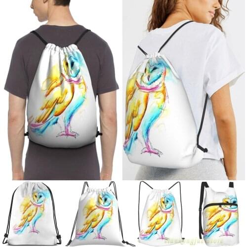 Unisex Drawstring Bags Snow Owl Watercolor Women Drawstring Backpacks Men Outdoor Travel Backpacks Training Fitness Bag