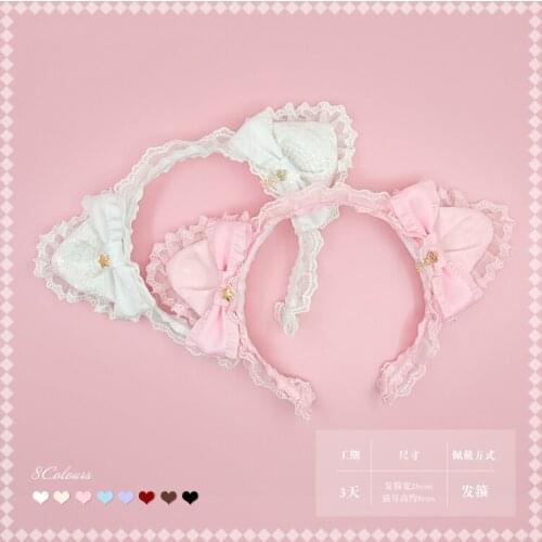 My Little Cat Super Cute Handmade Cat Ears Headband KC Lace,Bows Trim Lolita Sweet Hairband Headwear 10 Colors