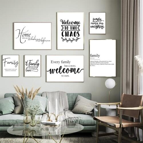 Family Warm Simple Quote Poster and Print Black White Wall Art Canvas for Living Room Home Decor Painting Nordic Pictures