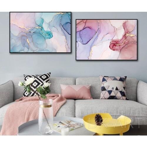 Nordic Pink Golden Marble Canvas Painting Abstract Wall Art Posters and Prints Modern Pictures for Living Room Home Decoration