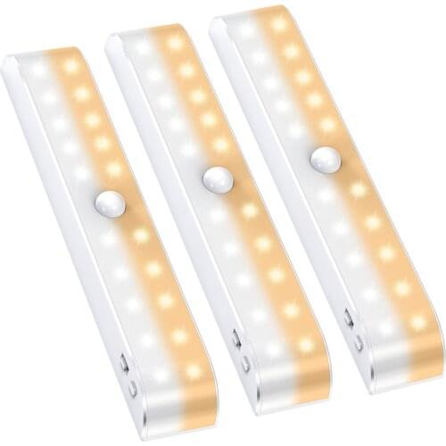 Super Bright USB Rechargeable 20 LED Motion Sensor Closet Light Wireless Stick-Anywhere Under Cabinet Light for Stairs Wardrobe