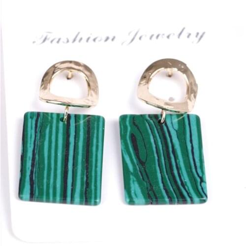 Light Yellow Gold Color Square Shape Malachite Stone Stud Earrings for Women Lapis Lazuli Jewelry