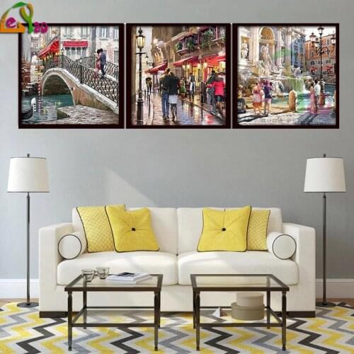 Triptych 5d Diy Diamond Painting Romantic Tour Paris Landscape Cross Stitch Diamond Embroidery Mosaic Rhinestones Home Decor