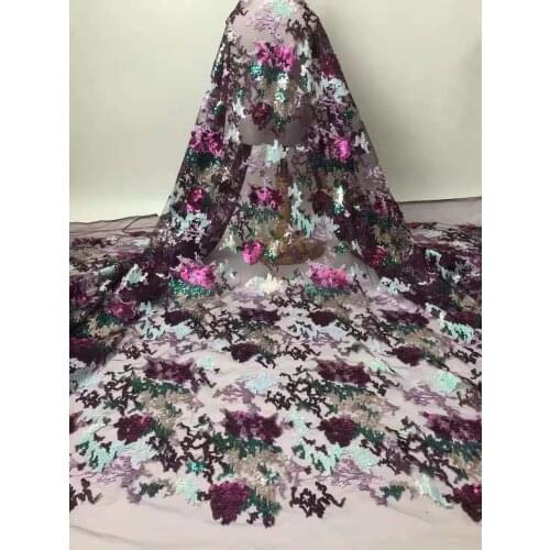 High Quality Lace Fabric Sequin Embroidery French Tulle Mesh Cloth DIY Design Sewing Wedding Party Dress Nigeria Lace 5 Yards