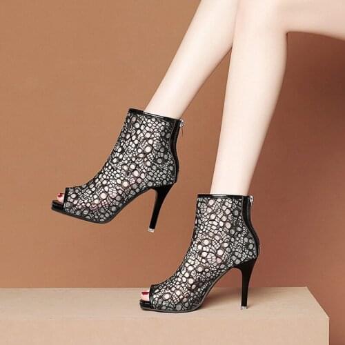 Womens 2021 Summer Sandals High Heels Ladies Fashion Sandal Zip Hollow Out Sexy Peep Toe Women Shoes Female Footwear Hot