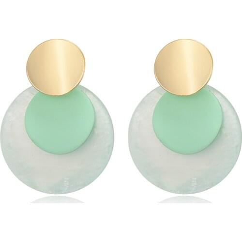 Resin Green White Round Pendant Drop Earrings For Women New Alloy Female Dangle Earring Fashion Ear Jewelry Brinco 2020