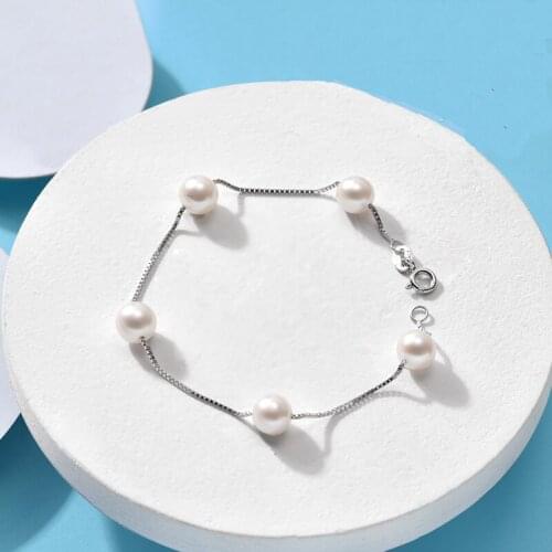 ZHIXI Real Natural Freshwater Pearl Bracelet Fine Jewelry S925 Sterling Silver Chain White Pearl Bead For Women Anniversary S503
