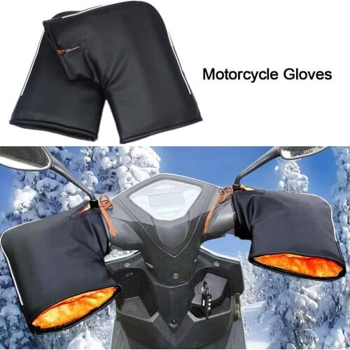 Winter Electric Battery Motorcycle Handle Gloves Thickened Riding Warm Winter Cold Waterproof Wind Men Women PU Leather Mitts