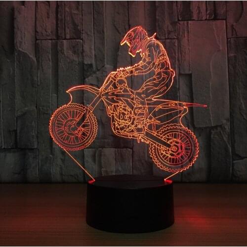 3D Motocross Bike Night Lights Novelty 3D Table Lamp USB 7 Colors Sensor Touch Desk Lamp as Holiday Awards Gifts for Sports Guy