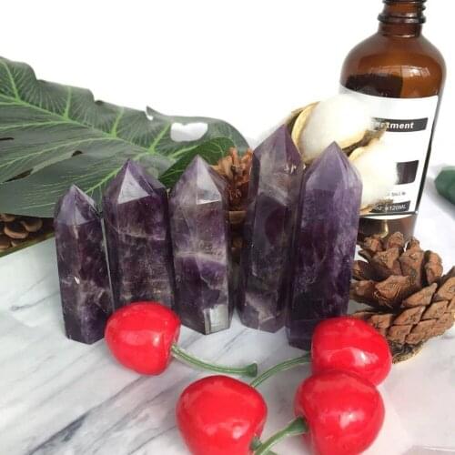 5pcs beautiful natural dream amethyst Crystal gemstone point obelisk reiki healing chevron amethyst crystal wand on sale