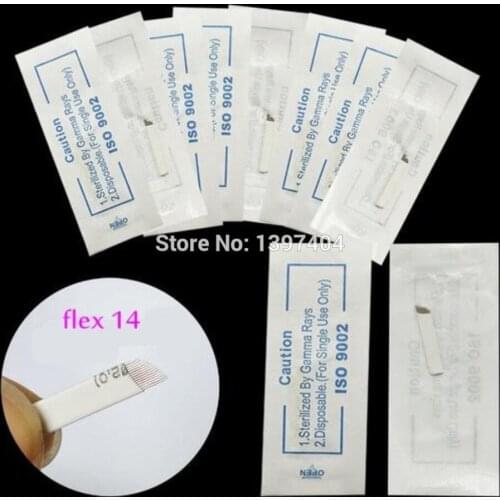 500PCS Permanent Makeup Manual Eyebrow Tattoo Needles Blade Flex 14 Pin Needles For 3D Embroidery Microblading Tattoo Pen