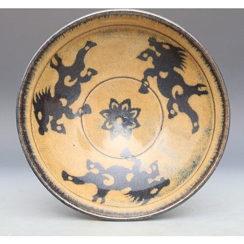 7 Antique SongDynasty porcelain bowl,Jizhou kiln Three horses bowl,Hand-painted crafts,Collection&Adornment,Free shipping