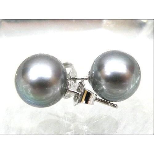 8-9mm AAA+++ Perfect Round Gray South Sea Pearl Earring 14K/20 White Gold
