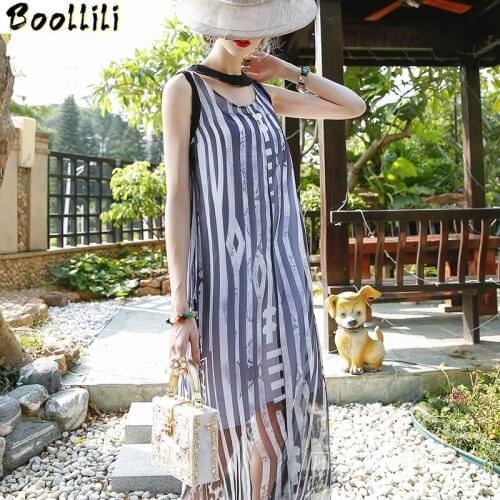 Boollili Real Silk Dress Women Summer Dress Korean Vintage Print Beach Dress Elegant Party Dresses Woman Vestidos Mujer