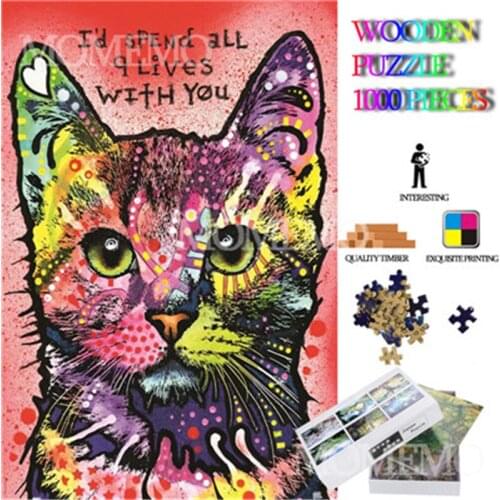 Color Cat DIY Jigsaw Puzzle 1000 Pieces Wooden Jigsaw Puzzles for Adult Kids Educational Puzzle Toys 1000 Pieces Wooden Puzzle