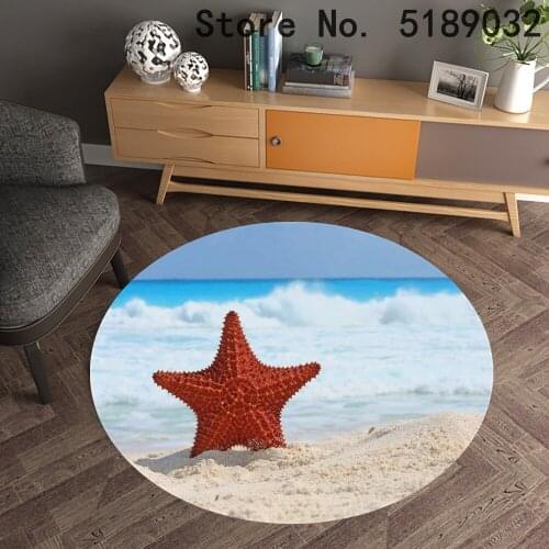 Dropshipping Round Floor Mats Ocean Summer Beach Shell Starfish Printing Anti Slip Mats Kids Play Rug Table Coffee Dinner Rugs