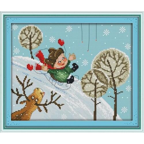Everlasting Love The Skiing Boy Chinese Cross Stitch Kits Ecological Cotton Stamped 14 11CT DIY Gift Wedding Decoration For Home