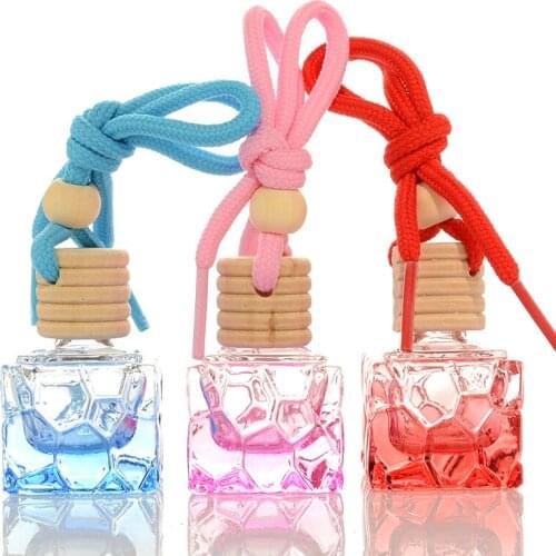 20 pcs Perfume Refillable Bottle Square Glass Diffuser Bottle Wooden Cover Car Pendant Indoor Suspension Empty 8 ML Aroma Vials