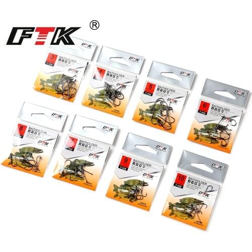 FTK 10pcs/Lot Fish Single Hook F-008 3#-10# Ringed Loger Sharp Barded High Carbon Steel Fishhooks Jig Carp Feeder